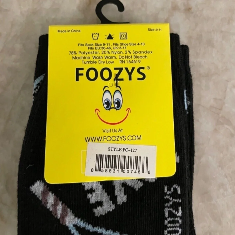 Foozys‎ Women's Crew Socks: Tennis; Black; Women's Size 9-11